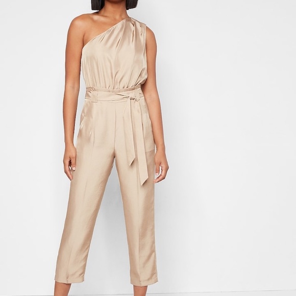 Express Pants & Jumpsuits Draped One Shoulder Belted Jumpsuit